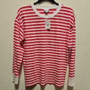 NWT, J.Crew Factory Pink & White Stripe Long Sleeve Tee | Size Small